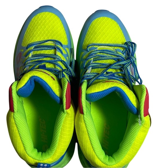 Hi Tec Destructor Logo Mid Top Hiking Trail Shoes Men 8 Neon Yellow Blue Green - Picture 3 of 8
